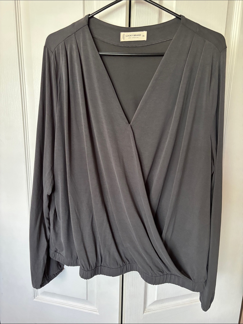 Lucky Brand Charcoal Draped Surplice Blouse